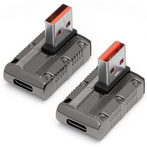 Adaptateur USB 3.1 10 Gbit/s 90 degr&eacute;s (Lot de 2), convertisseur USB 3.1 m&acirc;le vers USB-C Femelle &agrave; Angle Gauche et Droit, connecteur OTG &agrave; Charge Rapide 120 W pour PC, Ordinateur Portable - Neuf