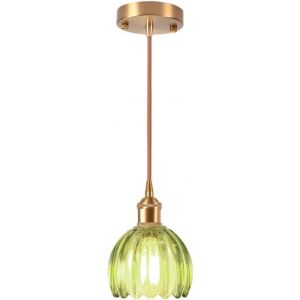 Subzonal-Suspension Luminaires En Verre Verte Fleur Vintage Laiton Dor&eacute; Lustre Salon Moderne &Eacute;clairage De Plafond Art D&eacute;co Int&eacute;rieure Lampe Suspendues Pour Salle &Agrave; Manger Chambre Cuisine - Neuf