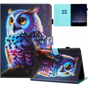 Coque Pour Samsung Galaxy Tab A9 8.7""(Sm-X110/Sm-X115) Housse Pu Cuir Flip Etui Support Portefeuille Protection Magnétique Cover Tablette Samsung Galaxy Tab A9 Coque,Couleurs Éclatantes Hibou - Neuf