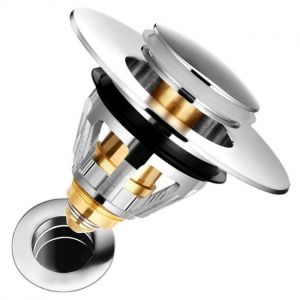 Filtre de vidange d'évier universel, bloque-poussoir anti-blocage en acier inoxydable, noyau rebondissant pour bonde d'évier de type presse - Neuf