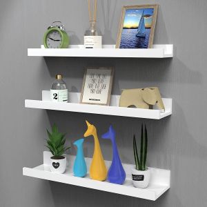 Lot de 3 étagères flottantes en bois - Étagère murale - Présentoir - Étagère murale décorative pour chambre à coucher, salon, cuisine, bureau à domicile (étagères blanches) - Neuf