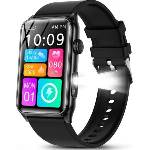 2025 Montre Connect&eacute;e Homme avec Appel Bluetooth,1,57"" Montre Intelligent avec Lampe de Poche LED,120+ Modes Sportifs Moniteur de Sommeil Podometre Bracelet Intelligente pour Android iOS - Neuf