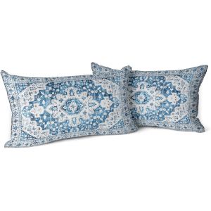 Trahoo-Lot De 2 Housses De Coussin Boho Bleu Antique Et Vintage Housses De Coussin En 30x50 Cm Doux Pour Canap&eacute; De Jardin, Canap&eacute;, Lit - Taies D'oreiller D&eacute;coratives 12x20 Pouces - Neuf