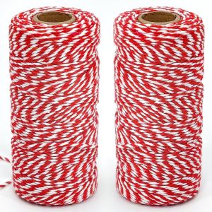 Jexnovashop-200 M De Ficelle Rouge Et Blanche - 2 Rouleaux De Ficelle De No&euml;l En Coton - Pour Suspendre Des D&eacute;corations De Sapin De No&euml;l, Des Emballages Cadeaux,P&acirc;tisserie, Des D&eacute;corations Et Pour L - Neuf