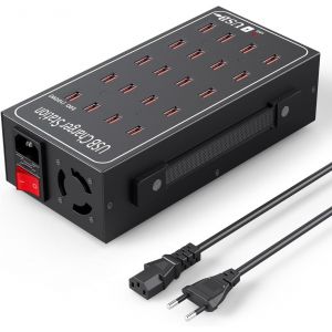 JGD-Chargeur USB, 20 ports - 100 W/20 A - Multiport - Chargeur intelligent 20 en 1 - Pour Samsung, iPhone, Google Pixel, Xiaomi, Oppo, iPad, tablettes et autres appareils électroniques USBA - Neuf