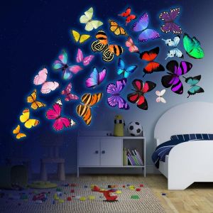 Papillon Sticker Mural Lumineux - Phosphorescente Autocollants Muraux Fluorescents - Stikers Murals Enfant - Autocollant Mural Chambre Lumineux - Fille Chambres D&eacute;coration&iquest;Bleu&iquest; - Neuf