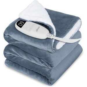 Couverture Chauffante 180x130cm avec Arr&ecirc;t Automatique 9 Niveaux de Chauffage & 10 Minuteurs Protection Surchauffe Lavable pour Maison & Bureau Gris - Neuf