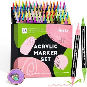 Arrtx Marqueurs De Peinture Acrylique, 112 Couleurs &Agrave; Double Pointe Pour Peinture Sur Roche, C&eacute;ramique, Bois, Plastique, Scrapbooking, Lettrage Au Pinceau, Fabrication De Cartes, Loisirs Cr&eacute;atifs - Neuf