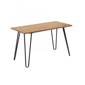 Table Industry 120 x 60 cm en m&eacute;tal noir mat et plateau en bois clair - Pieds &eacute;pingles - Neuf