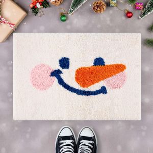 Kal-Tapis De Bain De Noël, Tapis Floqués Tapis De Cuisine Lavables Accessoires De Salle De Bain Mignons Sur Le Thème De Noël Pour Salon Cuisine Salle De Bain (Visage De Bonhomme De Neige) - Neuf