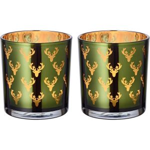 KALANKA-Dirk Lot de 2 photophores en Verre Vert cerf Hauteur 8 cm - Neuf