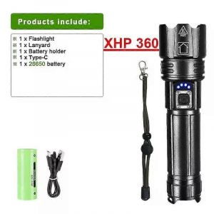 Lampe De Poche Led Haute Puissance La Plus Puissante 1000000lm Xhp360 Lampe De Poche Led Rechargeable Zoom Lanterne Tactique Extérieure Torche De Chasse-Xhp360-Set C - Neuf