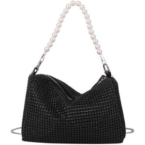 RFCBC-Sac de Soirée Brillant Pochette En Strass Chaîne de Perles Mini Sac a Main Élégant Portefeuille pour Femme Soirée Mariage Bal de Fin D'année - Neuf