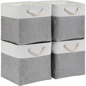 Cube de Rangement Tissu, Panier Cube de Rangement, (Blanc kaki clair, 25X25X25cm/4 Paquet) - Neuf
