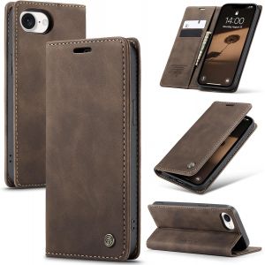 Iphone 16e 5g Case, Premium Leather Flip Case With Card Slot And Stand Function For Iphone 16e 5g - Coffee - Neuf