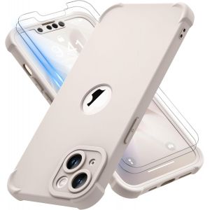 Kal-Coque Pour Iphone 13 Avec 2 Pièces Verre Trempé Protection Écran, 2 En 1 Antichoc Souple Silicone Tpu Arrière Rigide Pc Avant Housse De Protection Pour Iphone 13 Case 6,1 Pouces Blanc Pierre - Neuf
