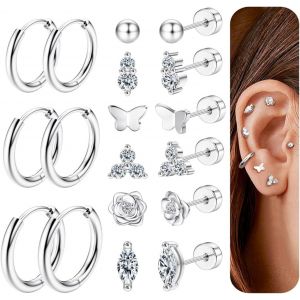 Boucles D'oreilles Femmes Acier Inoxydable Petites Boucles D'oreilles Argent Créoles Or Piercing Oreille Helix Cartilage Clous D'oreilles Hypoallergéniques Boucles D'oreilles Femme Or - Neuf