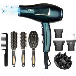 Sèche-Cheveux Ionique Salon De Séchage Rapide 2100w Professionnel 2 Concentrateur 4 Peignes 1 Diffuseur Salon Familial Sèche-Cheveux À Friser Avec Bouton Froid (Gris Argenté) - Neuf