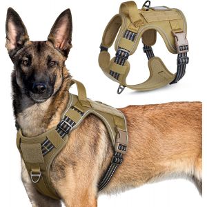 Harnais Chien Anti Traction, Harnais Tactique Chien R&eacute;fl&eacute;chissant R&eacute;glable Avec Poign&eacute;e Et Anneaux, Gilet Solide Facile &Agrave; Mettre, Harnais Chien Militaire Pour Entra&icirc;nement Chasse, Noir, L - Neuf