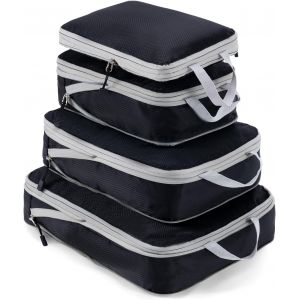 4Pcs Organisateur Val Avec Compression, Compressive Packing Cubes, Cube De Rangement Voyage Pour V&ecirc;tements, Sac De Compression Voyage, Noir - Neuf
