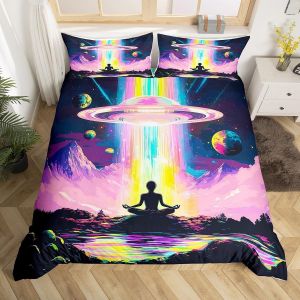 Double (Sans Couette)-Bleu Doré-Parure De Lit Homewish Sugar Skull, Housse De Couette Gothique, Housse De Couette Double À Fleurs Exotiques, Parure De Lit Goth Moon Galaxy Rose - Neuf