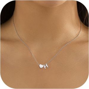 Kal-Collier Personnalisé Collier Initiale Coeur Collier Lettre Femme Argent Acier Inoxydable Nom Collier Avec Petit Pendentif Lettre Coeur Collier Prenom Personnalisé Femmes Filles Cadeaux - Neuf