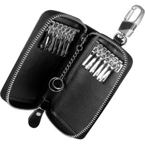 Etuis Porte Cl&eacute;s Cuir,Pochette Porte Clef Cuir Porte-Cl&eacute; Voiture Porte-monnaie Sac &agrave; poche S&eacute;curit&eacute; Multifonctionnel Fermeture &Eacute;clair Classique Casual,avec 12 crochet Clip.[D39] - Neuf