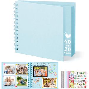 Tianyi-Album Photo Scrapbooking, 6-Inch Album Photo Personnalisable, Carrée Diy Livre Scrapbooking Avec 5 Autocollants, Livre D'or Anniversaire Photo Pour Mariage Et Bébés, Bleu, 40 Pages - Neuf
