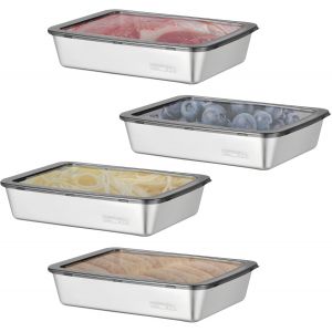 Jexnovashop-Boite Inox, Plat Inox Avec Couvercle, 4 Pcs Boite Alimentaire 2200 Ml Conservation En Acier Inoxydable, R&eacute;utilisables Pour Fromages, Fruits, Salades, Bonbons Et Confitures - Neuf
