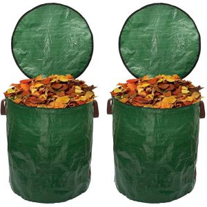 Lot De 2 Sacs Poubelle De Jardin De 120 L Avec Couvercle Et Poign&eacute;e, Sac De Jardin, Sacs Poubelle &Agrave; Feuilles &Eacute;tanches, R&eacute;utilisables, Pour Le Jardinage - Neuf