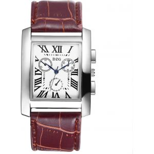Eryi-Montres Carrées En Cuir Pour Homme - Montre Analogique À Quartz Avec Bracelet En Cuir - Plusieurs Cadrans - Trois Yeux - Cadeau Pour Homme - Noir Et Marron - Neuf