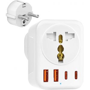 ERYI-Adaptateur De Prise Européenne 5 En 1 Uk Vers Prise Européenne Avec 2 Ports Usb Et 2 Ports Usb C, Adaptateur De Prise De Voyage Universel Pour L'Espagne, La France, Le Portugal, L'Allemagne, La - Neuf