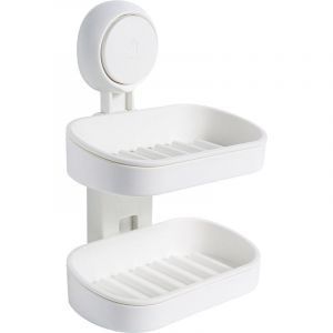 Porte-savon à ventouse double couche blanc, non percé et réutilisable, installation facile, support de savon de douche, charge 5 kg, support non amovible, mur de salle de douche carrelé - Neuf