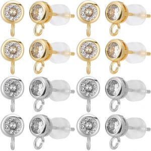 Kal-1 Boîte De 8 Paires De Clous D'oreilles En Oxyde De Zirconium Clous D'oreilles Ovales En Laiton Plaqué Or 18 Carats Avec Boucle Avec 16 Écrous D'oreilles En Silicone Pour La Fabrication - Neuf