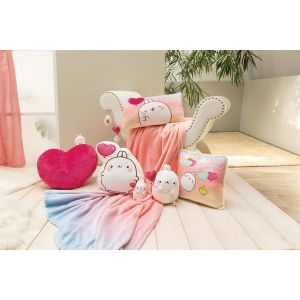 Cauc-Coussin Molang Forme Coeur 42x27 Cm Avec Doudou Molang 10cm Rose - Coussins En Peluche Doux Pour Les Garçons, Les Filles, Les Bébés - Idéal Pour La Maison, La Maternelle Ou En Déplacement - 61679 - Neuf