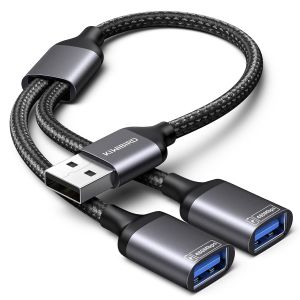 JGD-double prise USB, doubleur USB, adaptateur double USB2.0 c&acirc;ble Y r&eacute;partiteur 1 male vers 2 femelle charge donn&eacute;es compatible avec ordinateur portable PS5 PS4 cl&eacute; clavier souris imprimante - Neuf