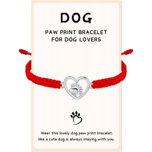 Bracelet Patte De Chien Pour Femmes Filles, Argent 925 Avec Cordon Tressé Fait Main Bracelet Réglable Chaîne, Patte Bijoux Cadeau Pour Chien Animaux Amoureux - Neuf