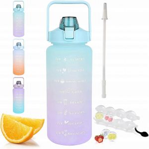 Bouteille D'eau Avec Tasse À Mesurer Avec Rappel De Paille Fitness Gym 2l - Neuf