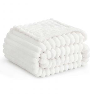 Plaid Polaire Doux Et Chaud Pour Canape, Luxueux, Cotele, 130 X 150 Cm, Blanc Casse - Neuf