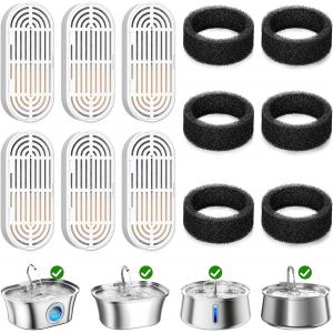 Filtres De Fontaine &Agrave; Eau Pour Chat, 6 Filtres De Fontaine Pour Chat Et 6 Pr&eacute;-Filtres En Mousse De Rechange Pour Fontaine &Agrave; Eau Pour Chat De 3,2 L, Filtres Pour Fontaine &Agrave; Eau Potable Pour Chat - Neuf