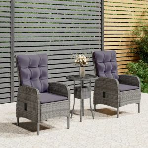 Prolenta Premium - Ensemble De Bistro De Jardin 3 Pcs R&eacute;sine Tress&eacute;e Gris - Neuf