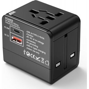 Adaptateur Prise Universelle, Adaptateur Universel de Voyage avec 1 USB A et 1 USB C, Adaptateur Universel France vers USA UK Canada Japon Australie Thailande, Adaptateur Prise vers France - Neuf