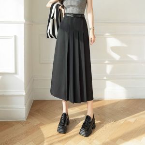 Jupe Plissée Grise Longue Pour Femme, Jupe De Costume Printemps Et Été, Longueur Moyenne, Taille Haute, Jupe Trapèze Slim - Neuf