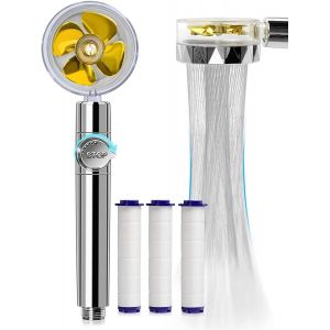 Pommeau de douche anticalcaire à économie d'eau, pommeau de douche à hélice haute pression, système de filtration à trois niveaux avec 3 filtres en coton PP remplaçables - Neuf