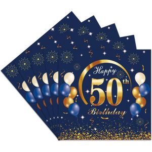 40 pcs Serviettes Anniversaire Joyeux 50 ans,Serviettes 50e anniversaire,bleu serviette papier décoration anniversaire 50 ans,Serviette Papier bleu,Decoration 50 Fête Anniversaire - Neuf