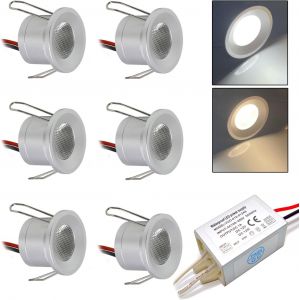 kpslucerna Petit Spot LED, 6 Pièces, 12V, 2W Spot LED Encastrable Plafonnier pour Cuisine, Escaliers, Placard, Couloir, Éclairage DIY, Vitrine, Placard, Downlight (blanc chaud) - Neuf