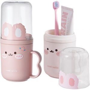 Etui Brosse À Dents Enfants, 2 Étuis À Brosse À Dents De Voyage, Convient Pour Voyage, Camping, Usage Quotidien, 6.5x17.5cm, Blanc + Rose - Neuf