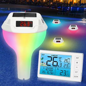 Thermometre Piscine,Thermomètre Piscine Solaire Lumineux avec Affichage et Corde,Thermomètre Piscine pour Piscines,Bassins et Aquariums - Neuf