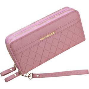 TZF-Portefeuille pour Femme avec Double Fermeture &eacute;clair Portefeuille Portefeuille en Cuir PU pour Femme Portefeuille &agrave; Longue Pochette Grande Capacit&eacute; Portefeuille Bracelet (Rose1) - Neuf