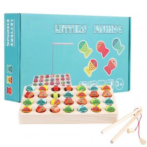 Jeu de lettres magn&eacute;tiques en bois, jouet &eacute;ducatif interactif parent-enfant (p&ecirc;che aux lettres) - Neuf